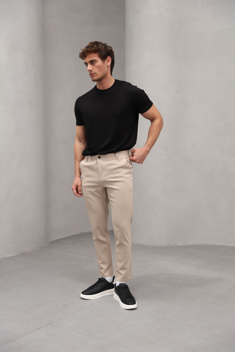 SEMI ELASTIC WAIST ONE COLOR MEN PANTS BEIGE/BEZHE - 4
