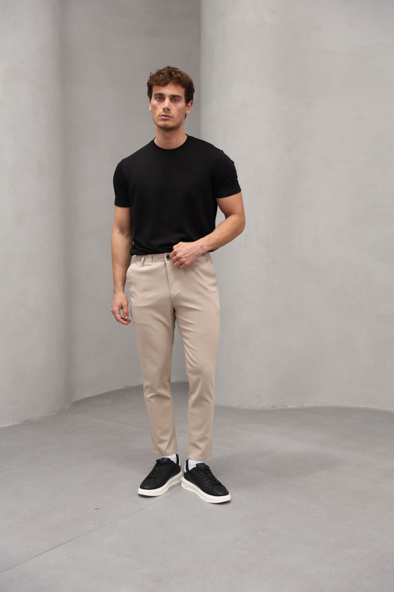 SEMI ELASTIC WAIST ONE COLOR MEN PANTS BEIGE/BEZHE - 5
