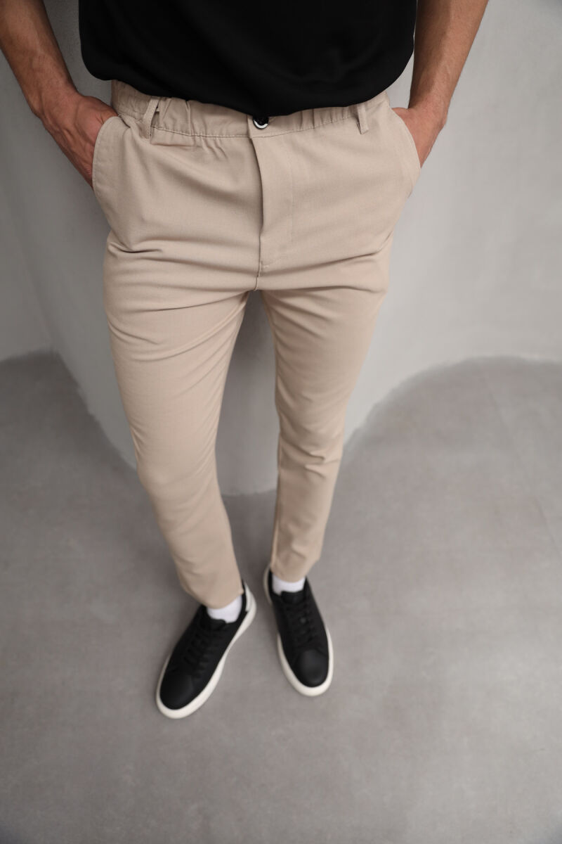 SEMI ELASTIC WAIST ONE COLOR MEN PANTS BEIGE/BEZHE - 6