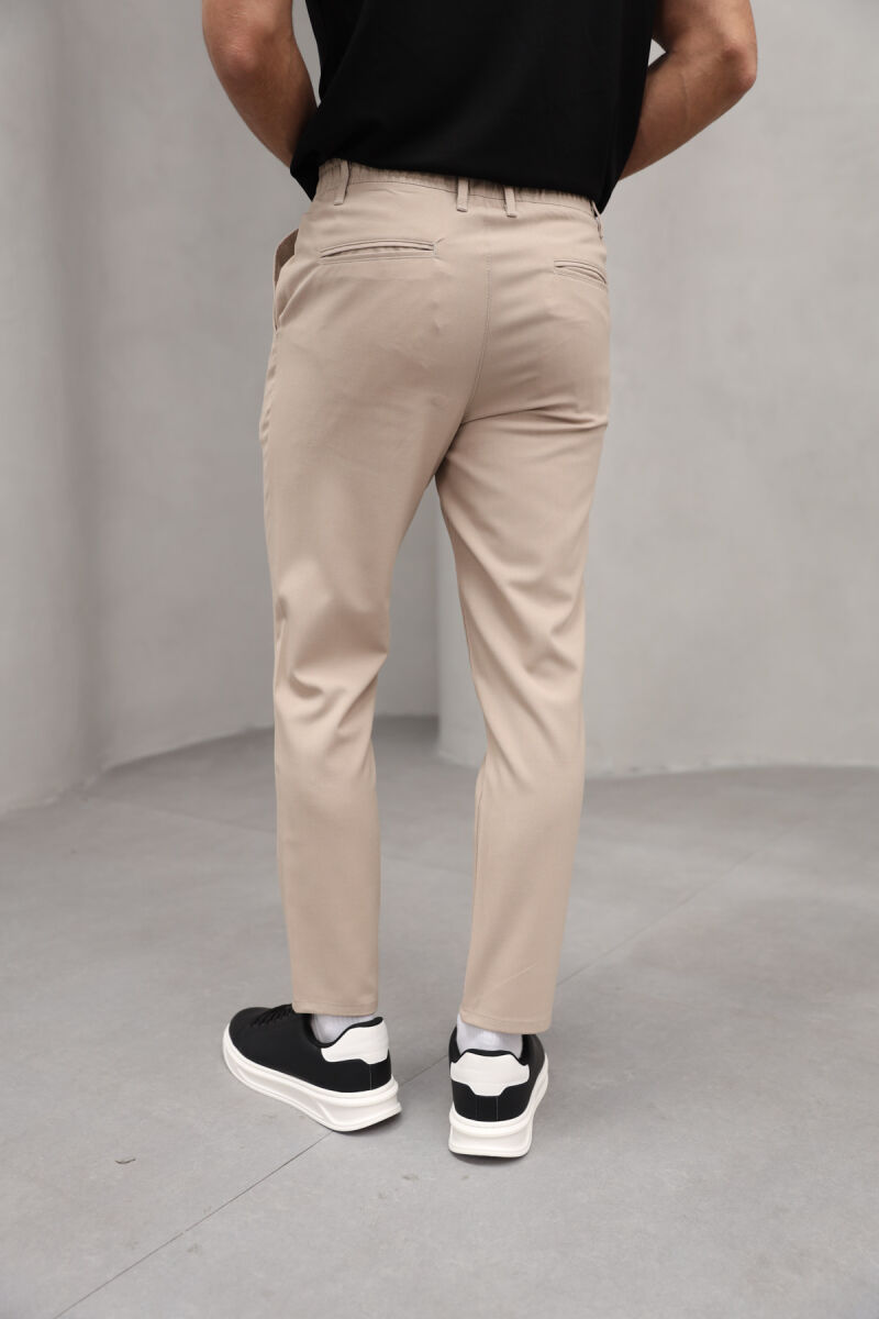 SEMI ELASTIC WAIST ONE COLOR MEN PANTS BEIGE/BEZHE - 7