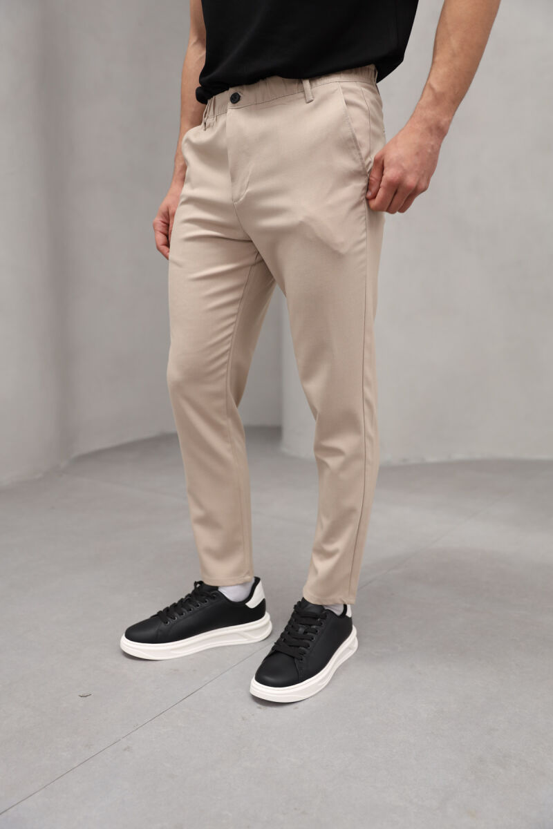 SEMI ELASTIC WAIST ONE COLOR MEN PANTS BEIGE/BEZHE - 8