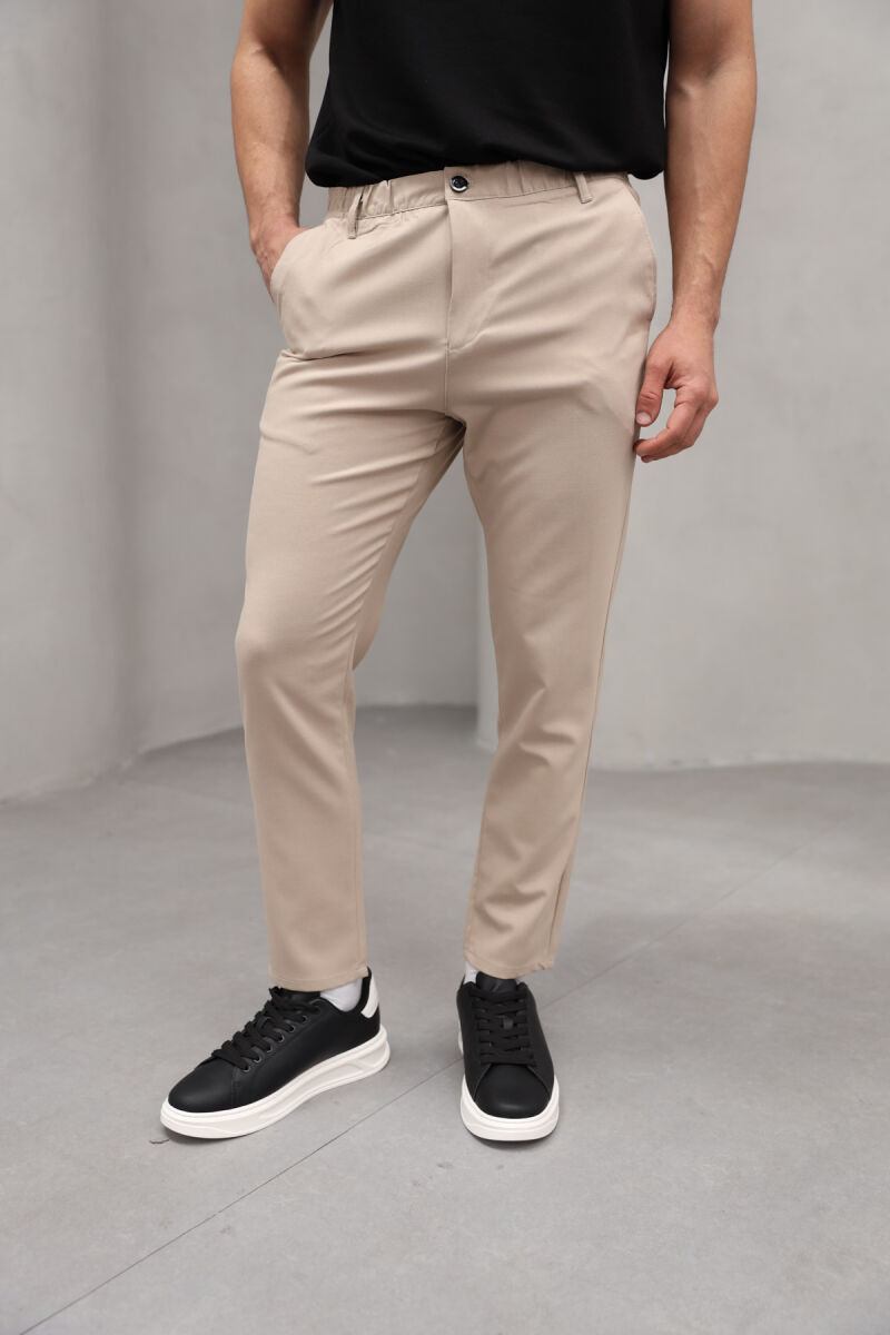 SEMI ELASTIC WAIST ONE COLOR MEN PANTS BEIGE/BEZHE - 9