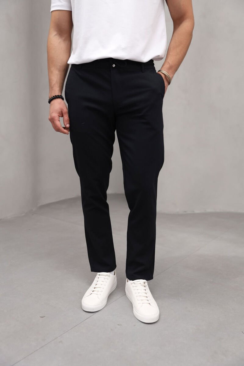 SEMI ELASTIC WAIST ONE COLOR MEN PANTS BLACK/ E ZEZE - 1