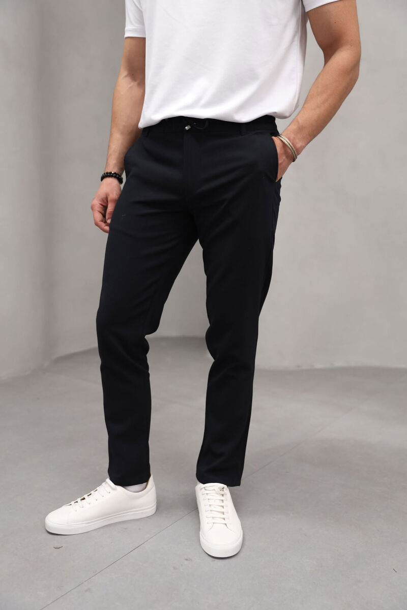 SEMI ELASTIC WAIST ONE COLOR MEN PANTS BLACK/ E ZEZE - 2