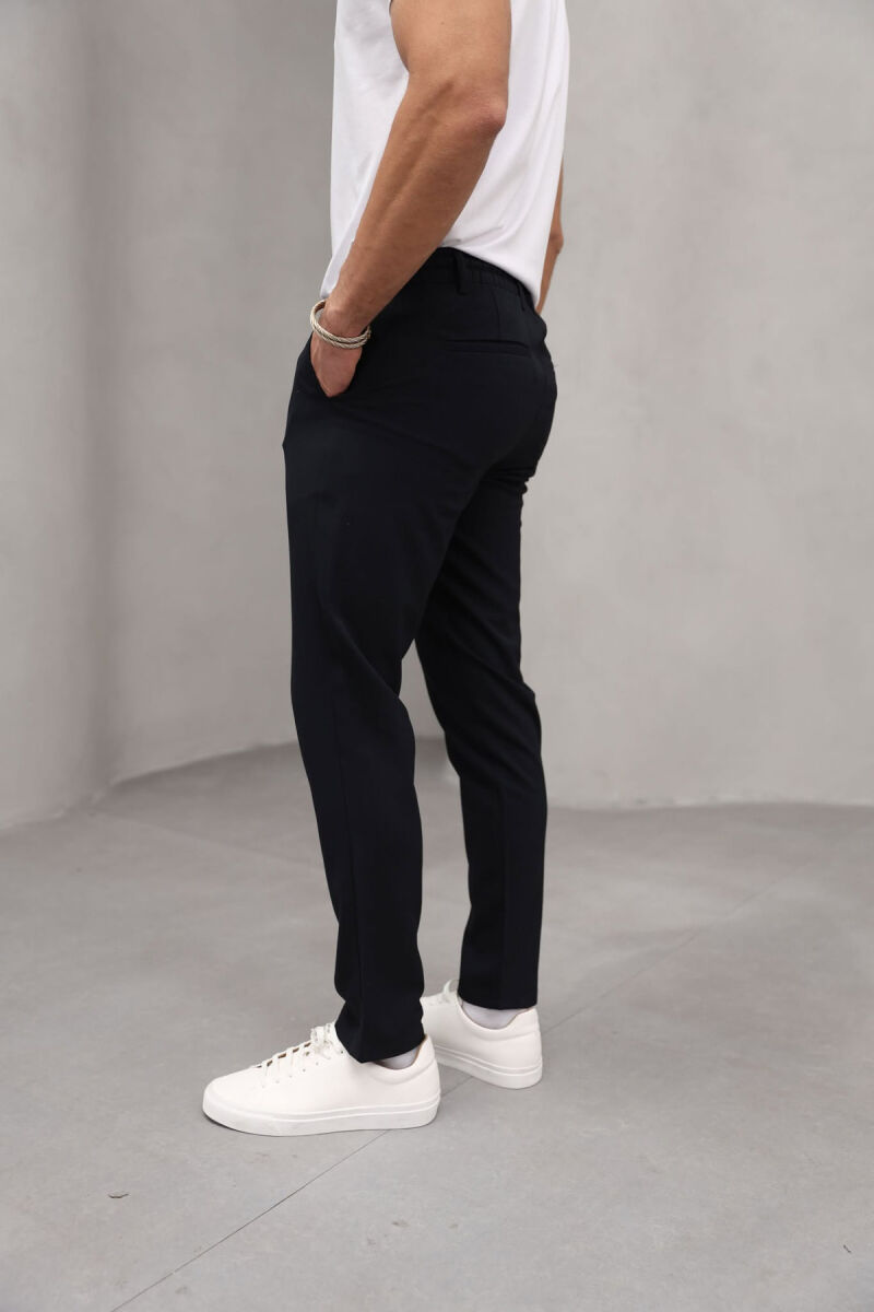 SEMI ELASTIC WAIST ONE COLOR MEN PANTS BLACK/ E ZEZE - 3