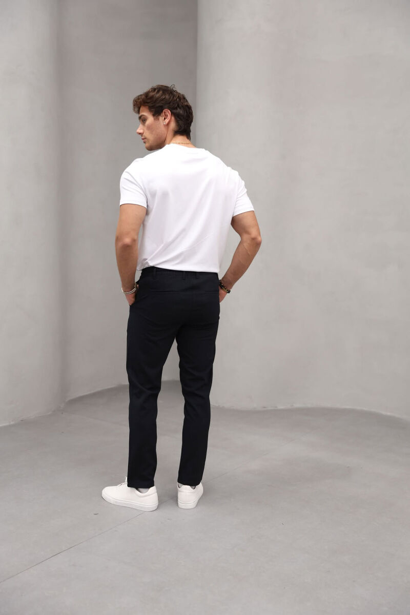 SEMI ELASTIC WAIST ONE COLOR MEN PANTS BLACK/ E ZEZE - 4
