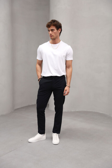 SEMI ELASTIC WAIST ONE COLOR MEN PANTS BLACK/ E ZEZE - 5