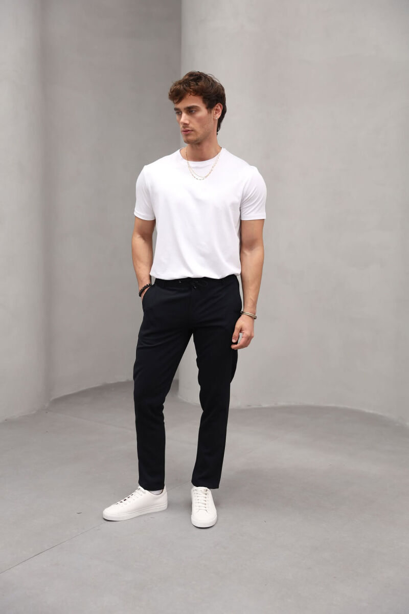 SEMI ELASTIC WAIST ONE COLOR MEN PANTS BLACK/ E ZEZE - 5
