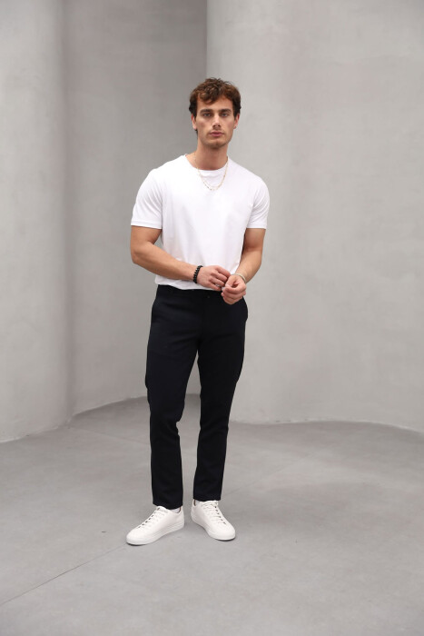 SEMI ELASTIC WAIST ONE COLOR MEN PANTS BLACK/ E ZEZE - 6