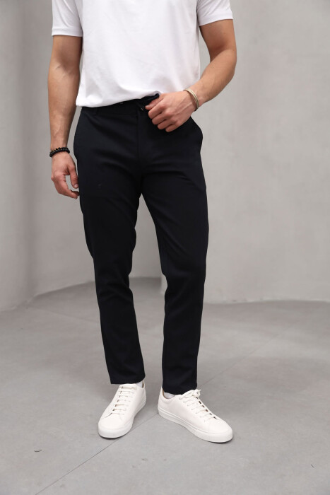 SEMI ELASTIC WAIST ONE COLOR MEN PANTS BLACK/ E ZEZE - 7