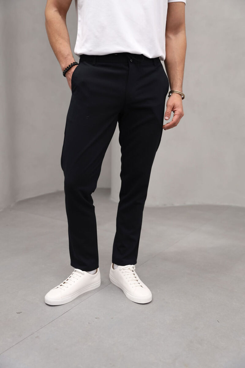 SEMI ELASTIC WAIST ONE COLOR MEN PANTS BLACK/ E ZEZE - 8