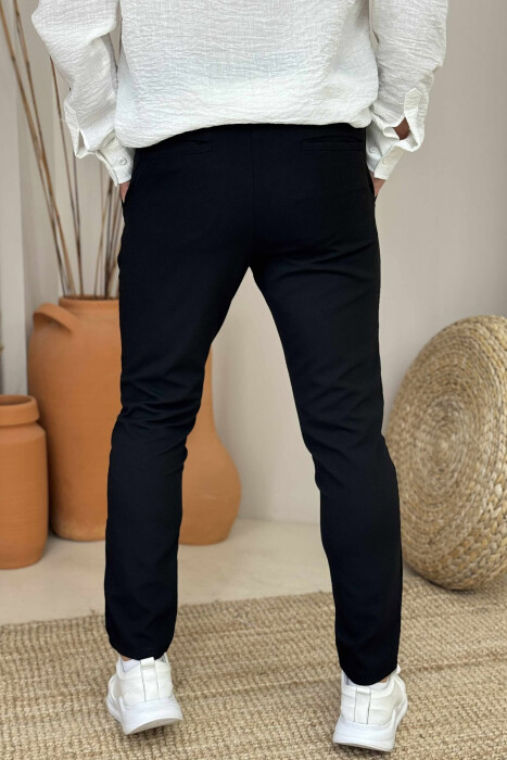 SEMI ELASTIC WAIST ONE COLOR MEN PANTS BLACK/ E ZEZE - 2