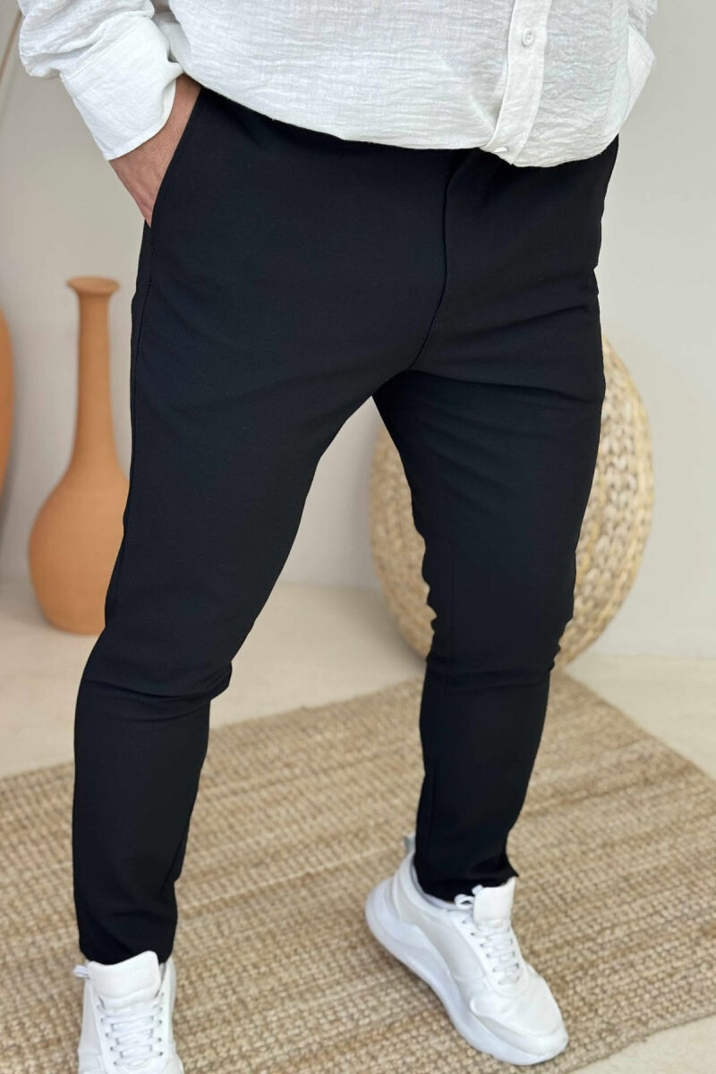 SEMI ELASTIC WAIST ONE COLOR MEN PANTS BLACK/ E ZEZE - 3