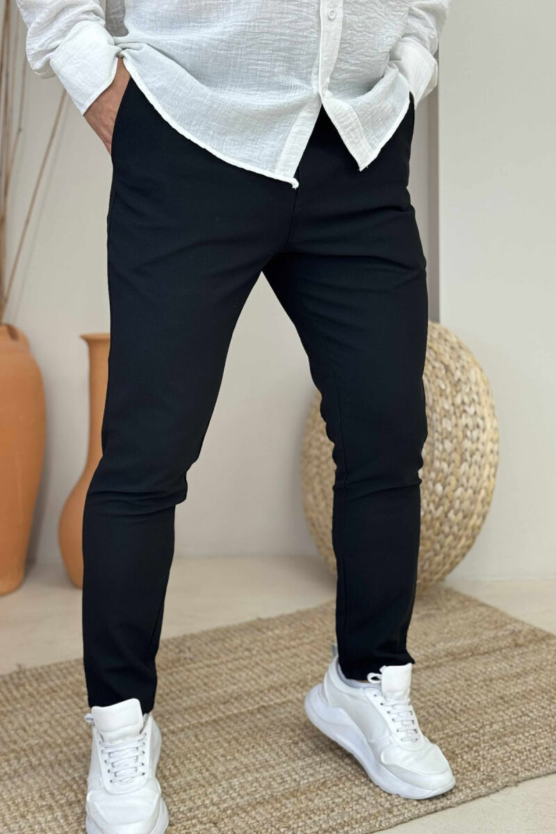 SEMI ELASTIC WAIST ONE COLOR MEN PANTS BLACK/ E ZEZE - 4