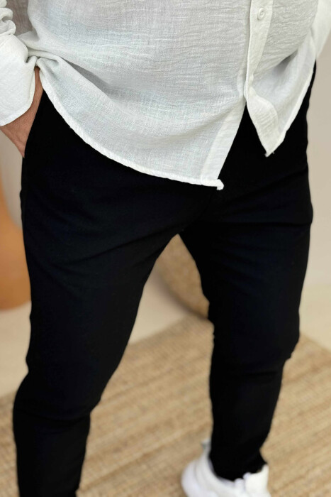 SEMI ELASTIC WAIST ONE COLOR MEN PANTS BLACK/ E ZEZE - 5