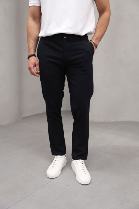 SEMI ELASTIC WAIST ONE COLOR MEN PANTS BLACK/ E ZEZE 