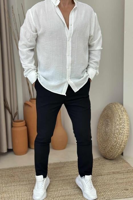 SEMI ELASTIC WAIST ONE COLOR MEN PANTS BLACK/ E ZEZE 