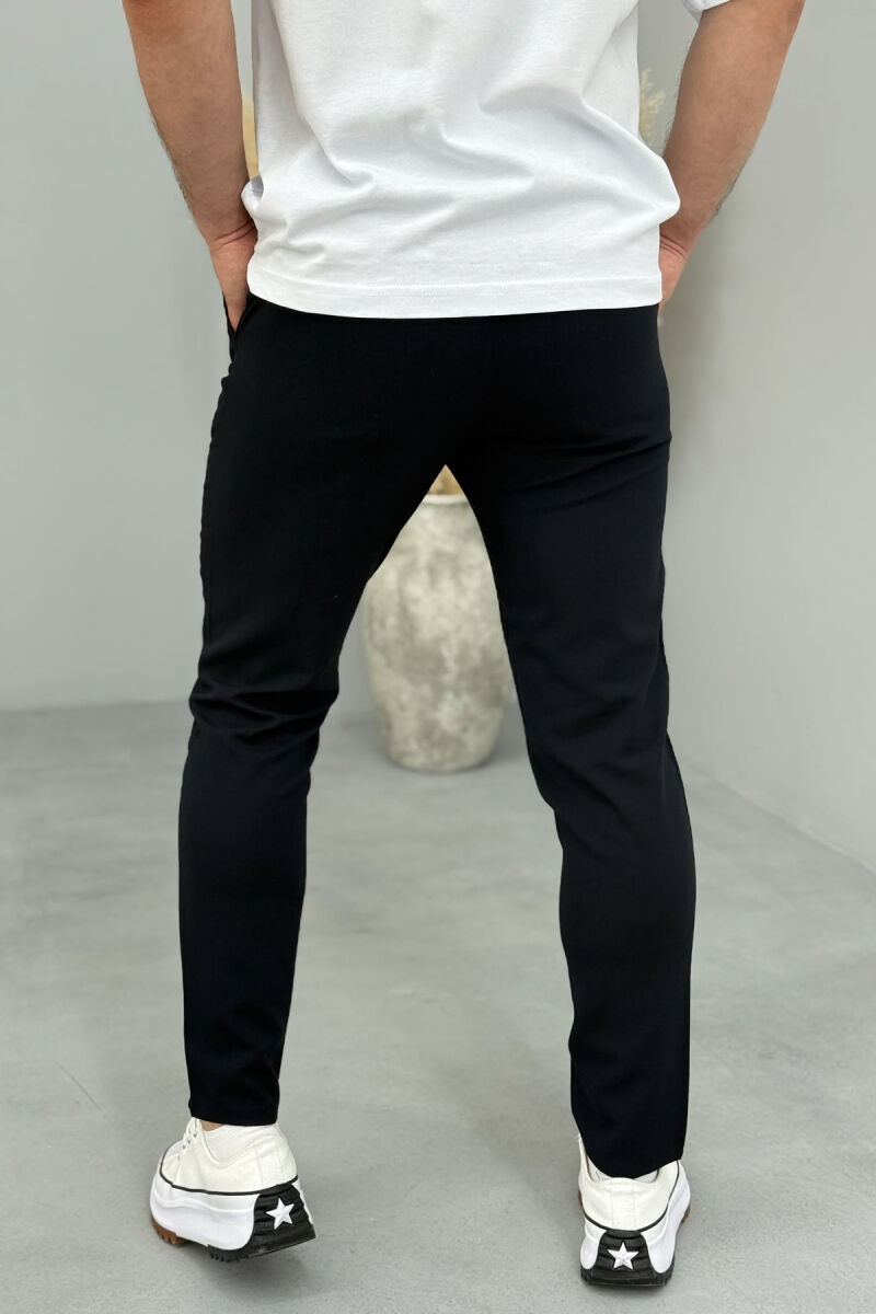 SEMI ELASTIC WAIST ONE COLOR MEN PANTS DARK BLUE/BEE - 2