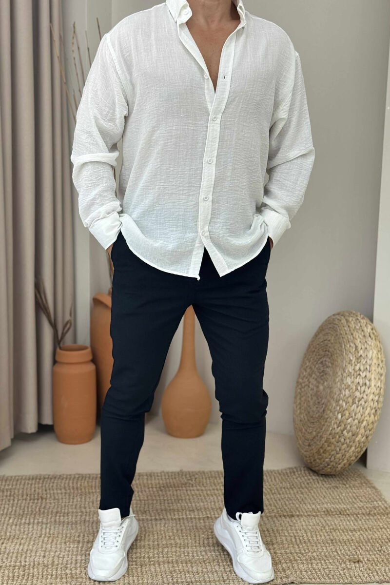 SEMI ELASTIC WAIST ONE COLOR MEN PANTS DARK BLUE/BEE - 1