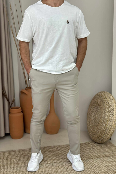 SEMI ELASTIC WAIST ONE COLOR MEN PANTS LIGHT BEIGE/BZHZB 
