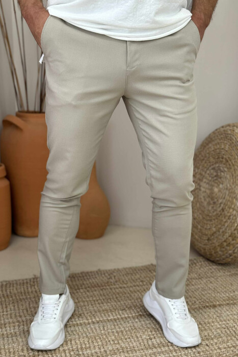 SEMI ELASTIC WAIST ONE COLOR MEN PANTS LIGHT BEIGE/BZHZB - 2