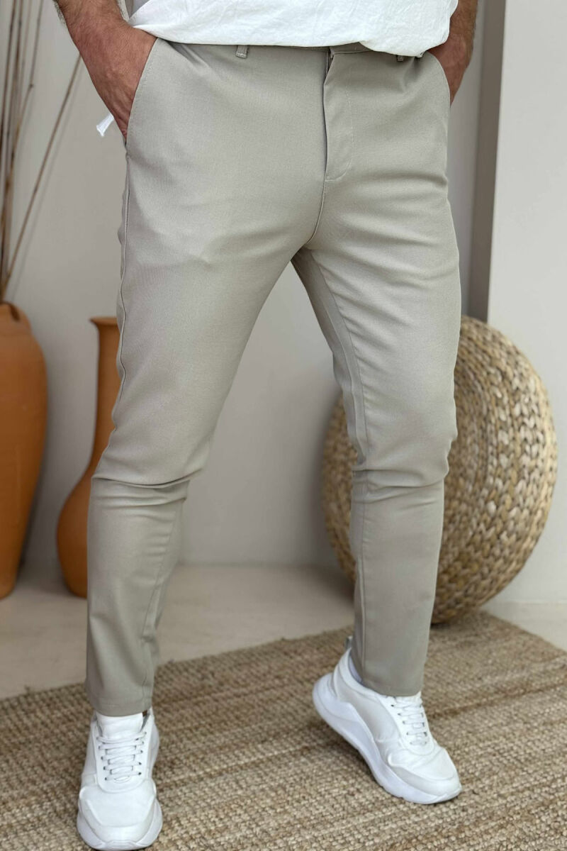 SEMI ELASTIC WAIST ONE COLOR MEN PANTS LIGHT BEIGE/BZHZB - 5