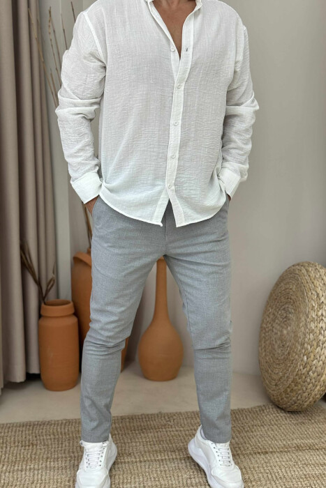 SEMI ELASTIC WAIST ONE COLOR MEN PANTS LIGHT GREY/GZ 