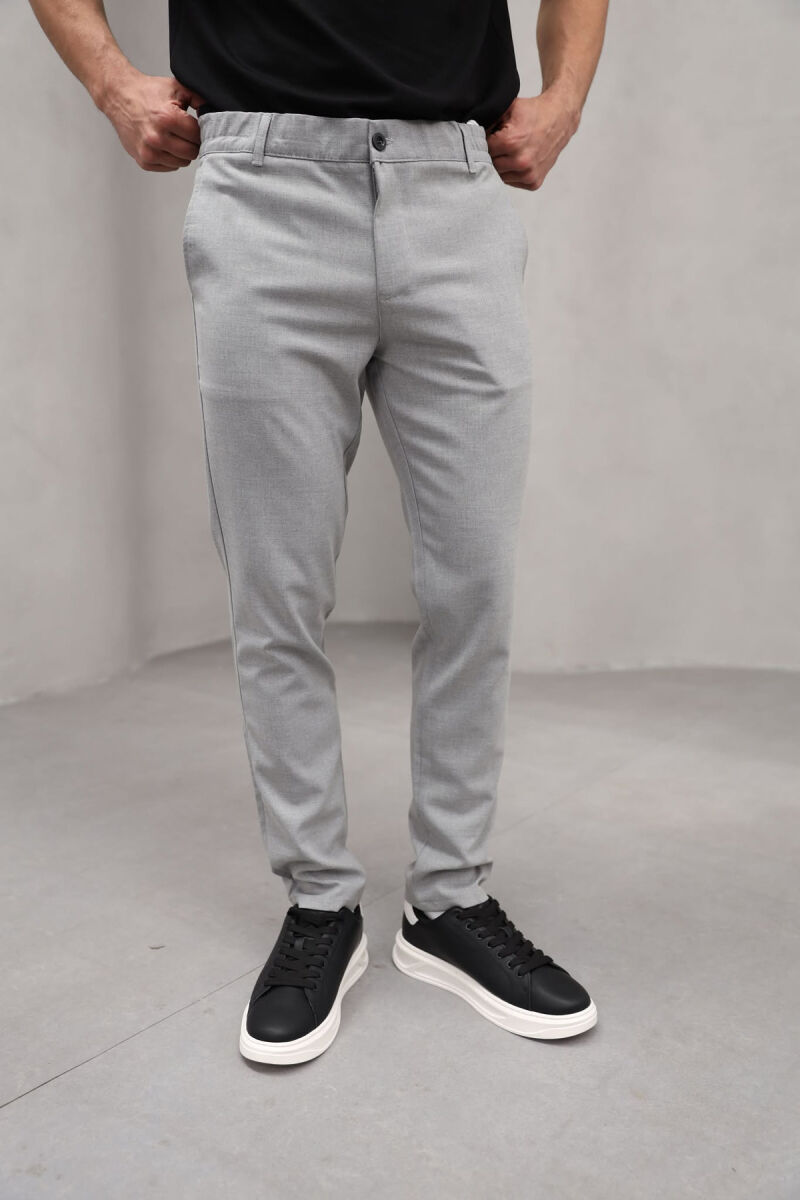 SEMI ELASTIC WAIST ONE COLOR MEN PANTS LIGHT GREY/GZ - 1