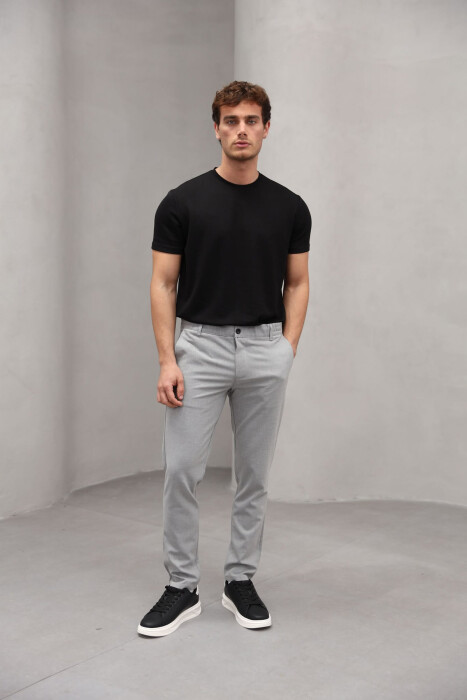 SEMI ELASTIC WAIST ONE COLOR MEN PANTS LIGHT GREY/GZ - 5
