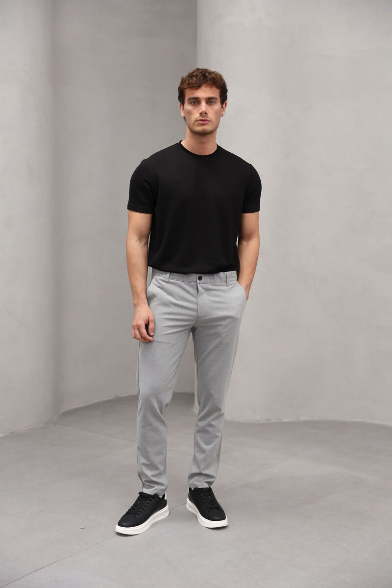 SEMI ELASTIC WAIST ONE COLOR MEN PANTS LIGHT GREY/GZ - 5