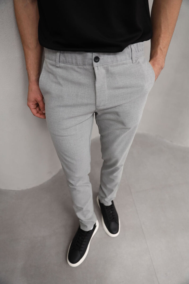 SEMI ELASTIC WAIST ONE COLOR MEN PANTS LIGHT GREY/GZ - 6