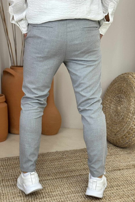 SEMI ELASTIC WAIST ONE COLOR MEN PANTS LIGHT GREY/GZ - 2