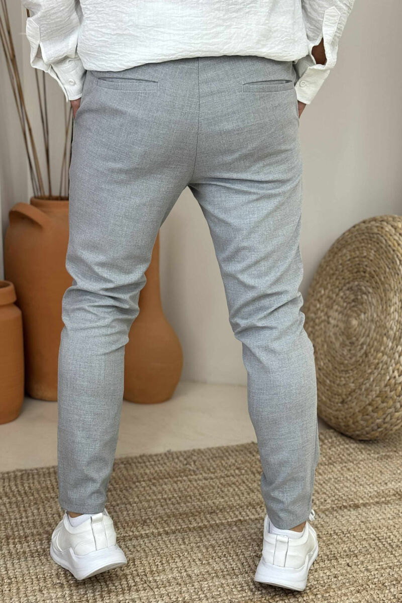 SEMI ELASTIC WAIST ONE COLOR MEN PANTS LIGHT GREY/GZ - 2