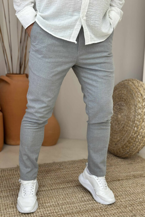 SEMI ELASTIC WAIST ONE COLOR MEN PANTS LIGHT GREY/GZ - 3
