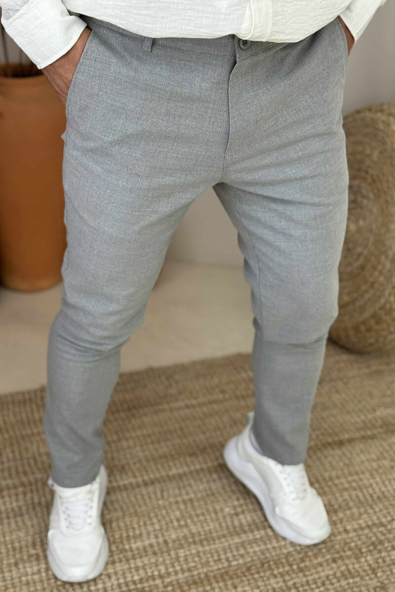 SEMI ELASTIC WAIST ONE COLOR MEN PANTS LIGHT GREY/GZ - 4