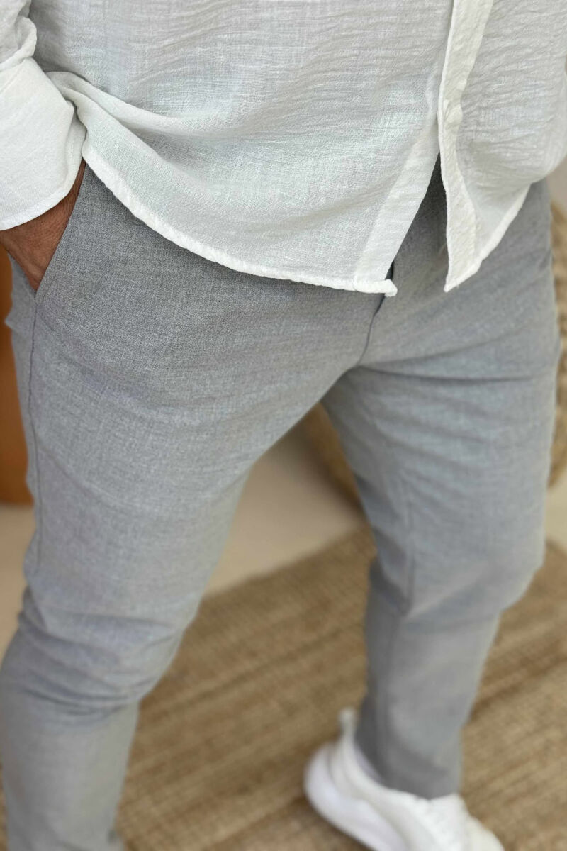 SEMI ELASTIC WAIST ONE COLOR MEN PANTS LIGHT GREY/GZ - 5