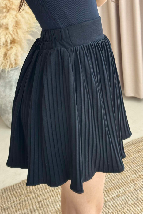 SEMI ELASTIC WAIST ONE COLOR SHORT WOMEN SKIRT BLACK/ E ZEZE - 3