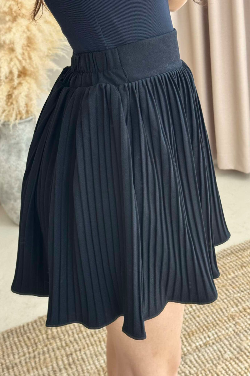 SEMI ELASTIC WAIST ONE COLOR SHORT WOMEN SKIRT BLACK/ E ZEZE - 3