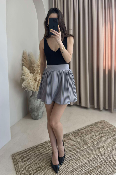 SEMI ELASTIC WAIST ONE COLOR SHORT WOMEN SKIRT GREY/GRI - 1