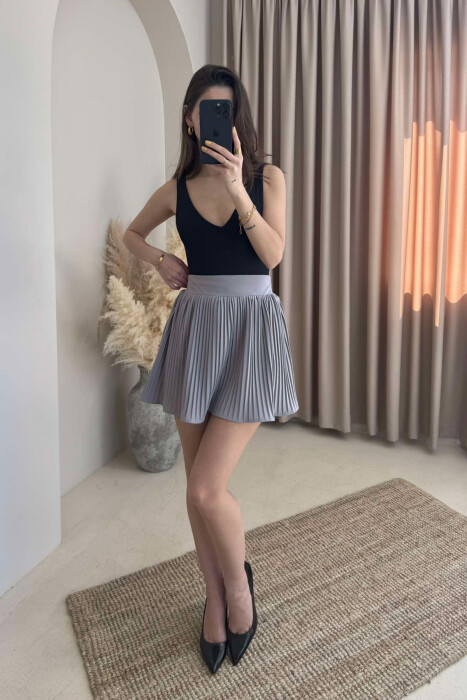 SEMI ELASTIC WAIST ONE COLOR SHORT WOMEN SKIRT GREY/GRI - 2