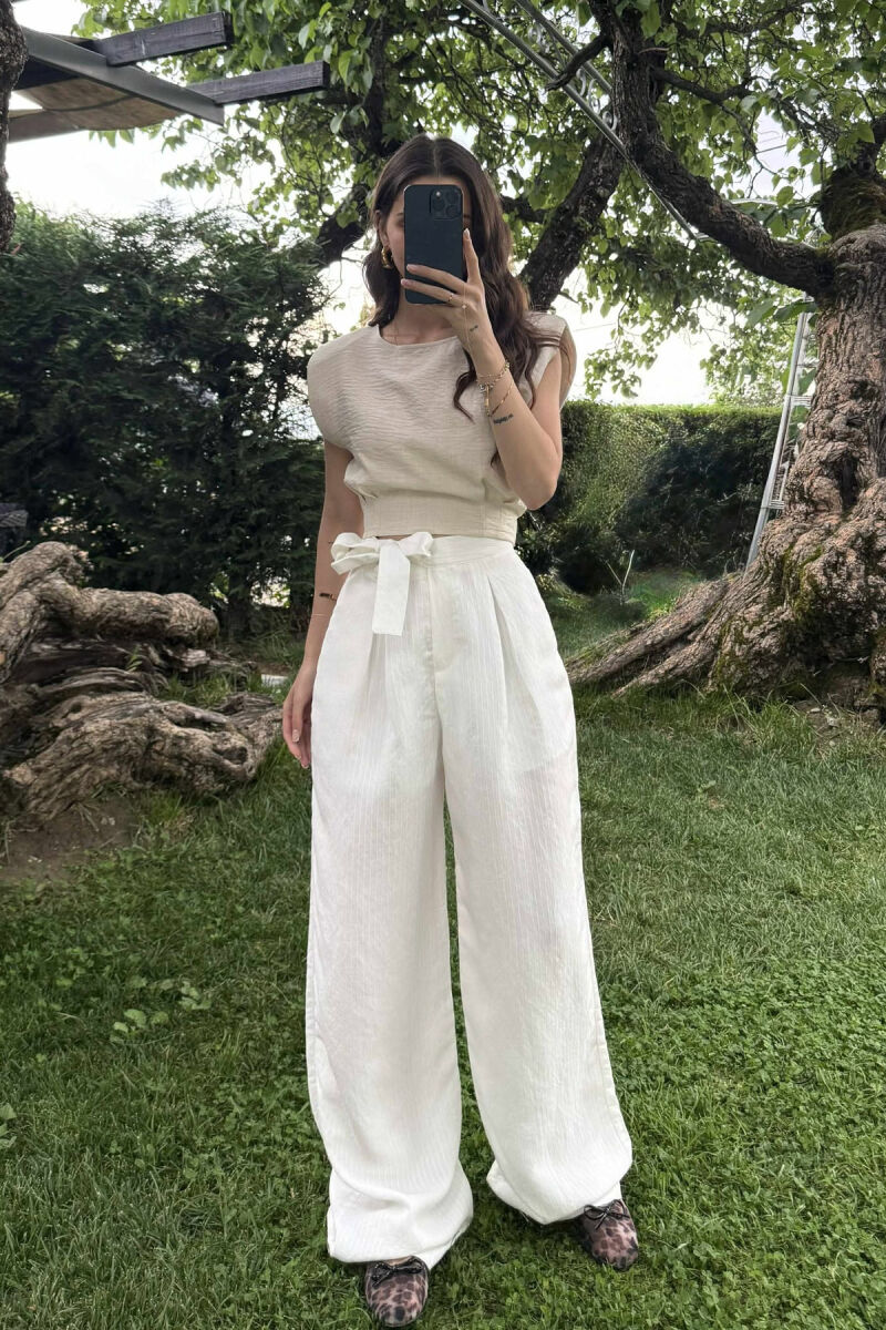 SEMI ELASTIC WAIST ONE COLOR WOMEN TANK TOP CREAM/KREM - 1