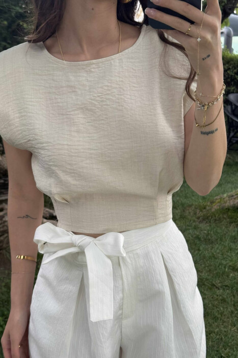 SEMI ELASTIC WAIST ONE COLOR WOMEN TANK TOP CREAM/KREM - 2