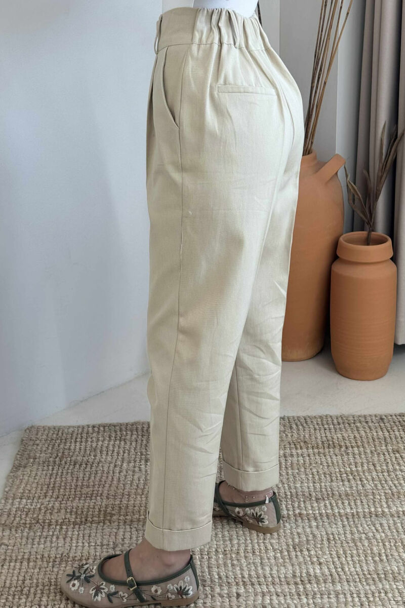 SEMI ELASTIC WAIST ONE COLOR WOMEN TROUSERS BEIGE/BEZHE - 4