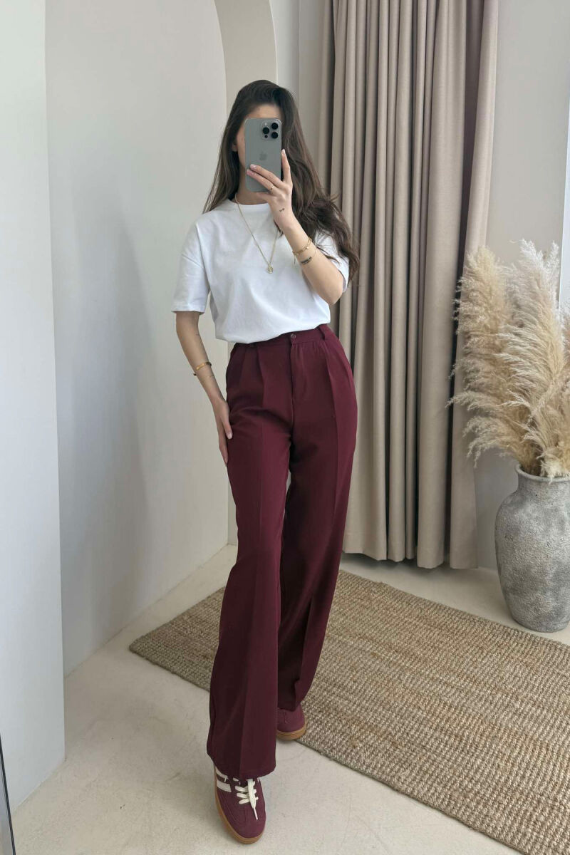 SEMI ELASTIC WAIST ONE COLOR WOMEN TROUSERS BURGUNDY/VISHNJE - 2