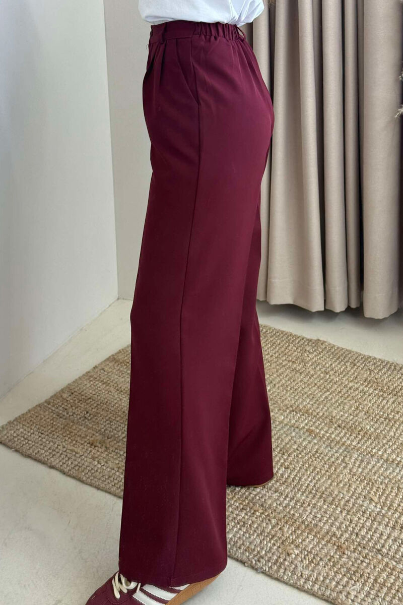 SEMI ELASTIC WAIST ONE COLOR WOMEN TROUSERS BURGUNDY/VISHNJE - 3