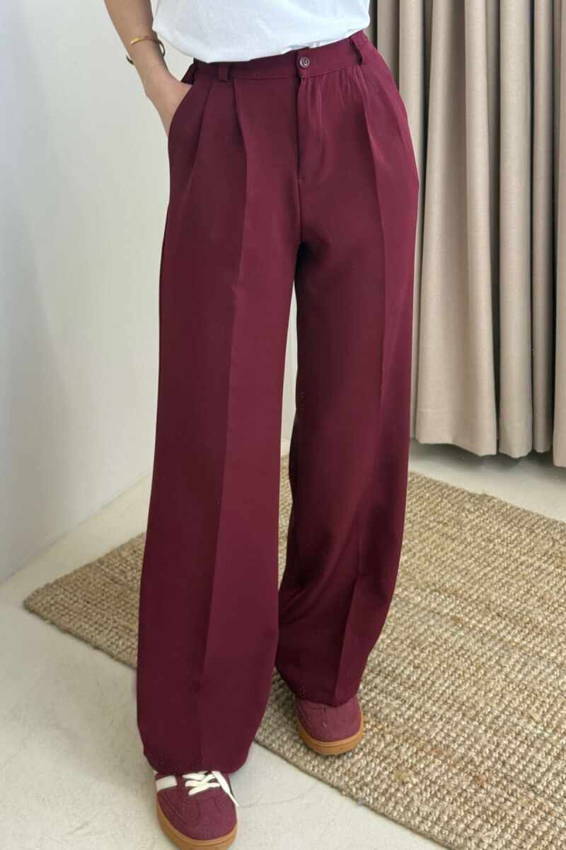 SEMI ELASTIC WAIST ONE COLOR WOMEN TROUSERS BURGUNDY/VISHNJE - 4