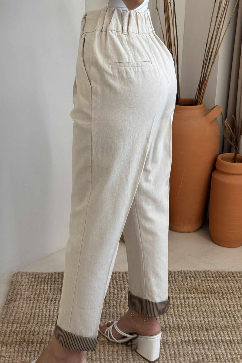 SEMI ELASTIC WAIST ONE COLOR WOMEN TROUSERS CREAM/KREM - 4