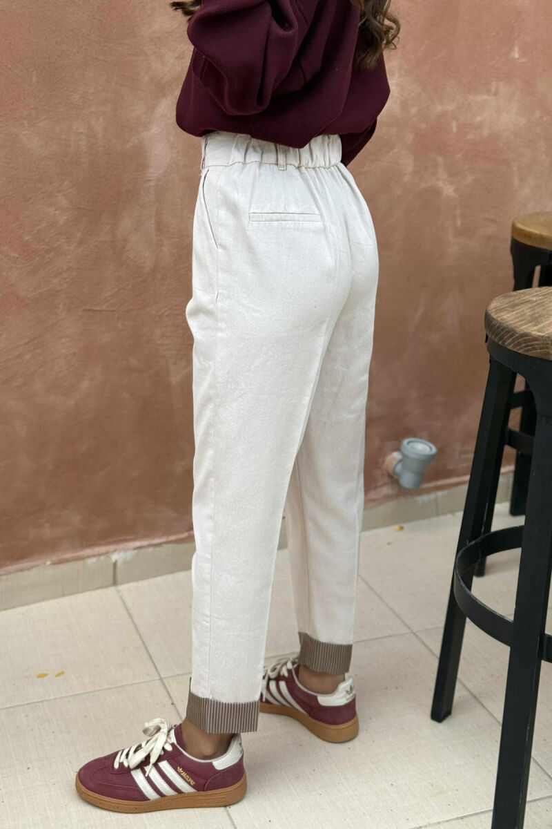 SEMI ELASTIC WAIST ONE COLOR WOMEN TROUSERS CREAM/KREM - 3