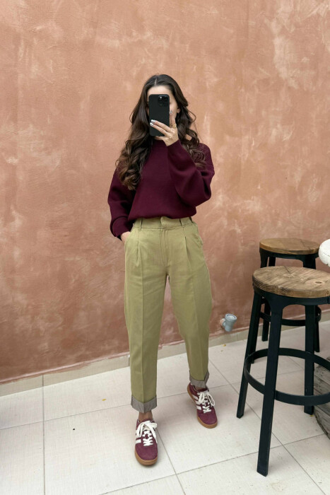 PANTALLONA NJË NGJYRËSHE ME BEL ELASTIK PËR FEMRA NË NGJYRËN JESHILE - KLAUDIO FASHION