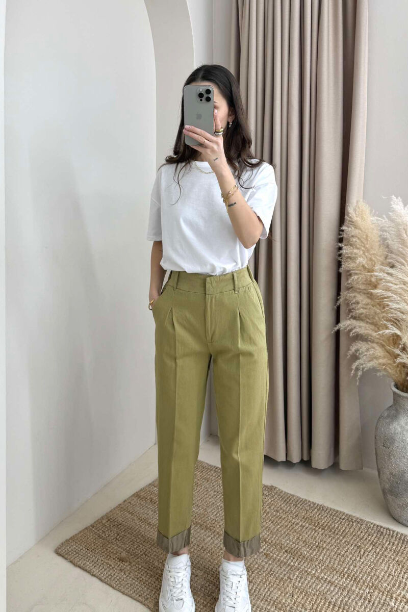 SEMI ELASTIC WAIST ONE COLOR WOMEN TROUSERS GREEN/JESHILE - 2
